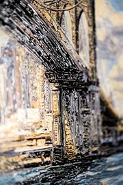 Brooklyn Bridge Metropolis – 3D-Reliefbild mit goldener Brücke und Skyline