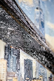 Brooklyn Bridge Metropolis – 3D-Reliefbild mit goldener Brücke und Skyline