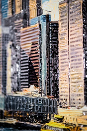 Brooklyn Bridge Metropolis – 3D-Reliefbild mit goldener Brücke und Skyline