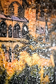 3D-Reliefgemälde – Sultan-Ahmet-Moschee bei Sonnenuntergang – Gold, Orange & Grün – Luxuriöse Wanddekoration