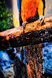 Tropical Trio Haven – 3D Relief Painting with Colorful Macaws and Tropical Waterfall