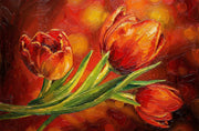 3D Relief Painting – Deep Red Flowers – Green & Black – Luxury Wall Decor