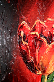 3D Relief Painting – Deep Red Flowers – Green & Black – Luxury Wall Decor
