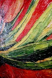 3D Relief Painting – Deep Red Flowers – Green & Black – Luxury Wall Decor