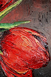 3D Relief Painting – Deep Red Flowers – Green & Black – Luxury Wall Decor