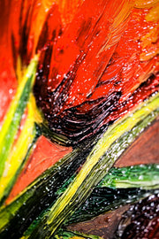 3D Relief Painting – Deep Red Flowers – Green & Black – Luxury Wall Decor