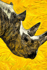 3D-Reliefbild Golden Savannah Sentinel – Nashorn – Luxuriöse Wanddekoration