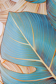 3D Relief Painting – Golden Monstera on Turquoise Background – Teal & Gold – Luxury Wall Decor