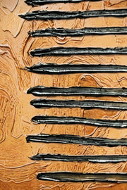 Ochre & Teal Linear Harmony – 3D Relief Painting with Terracotta, Turquoise, and Black Lines