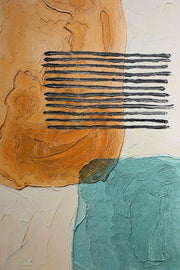 Ochre & Teal Linear Harmony – 3D Relief Painting with Terracotta, Turquoise, and Black Lines