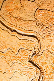 Ochre & Teal Linear Harmony – 3D Relief Painting with Terracotta, Turquoise, and Black Lines