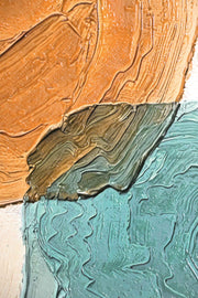 Ochre & Teal Linear Harmony – 3D Relief Painting with Terracotta, Turquoise, and Black Lines