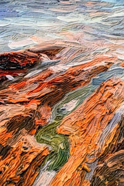 3D-Reliefgemälde – Felsige Küste bei Sonnenuntergang – Bernstein & Blau