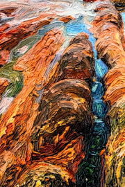 3D-Reliefgemälde – Felsige Küste bei Sonnenuntergang – Bernstein & Blau