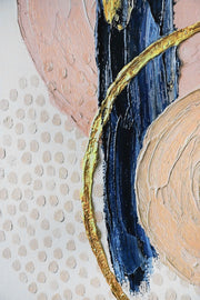 Sapphire & Rose Orbit – Tableau en relief 3D avec sphère rose, ligne bleu saphir et arc doré