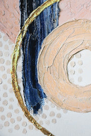 Sapphire & Rose Orbit – Tableau en relief 3D avec sphère rose, ligne bleu saphir et arc doré