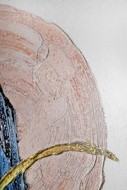 Sapphire & Rose Orbit – Tableau en relief 3D avec sphère rose, ligne bleu saphir et arc doré
