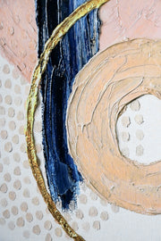 Sapphire & Rose Orbit – Tableau en relief 3D avec sphère rose, ligne bleu saphir et arc doré