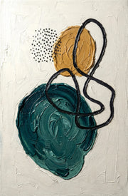 Teal & Ochre Abstract Loop – 3D Relief Painting with Teal, Ochre and Black Line
