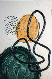 Teal & Ochre Abstract Loop – 3D Relief Painting with Teal, Ochre and Black Line