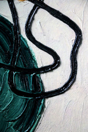 Teal & Ochre Abstract Loop – 3D Relief Painting with Teal, Ochre and Black Line