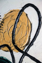 Teal & Ochre Abstract Loop – 3D Relief Painting with Teal, Ochre and Black Line