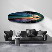 Speedboat Rainbow Light Trails Glass Wall Art.
