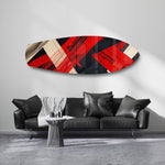 Red Black Geometric Brushstroke Glass Wall Art.