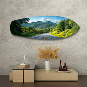 Forest Mountain Road Landscape Glass Wall Art.