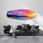 Snowy Mountains Pastel Sunset Glass Wall Art.