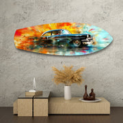 Classic Black Car Watercolor Glass Wall Art.