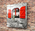 Vierkant Glasschilderij Rood window