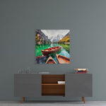 Lake and Mountain Landscape Glass Wall Art