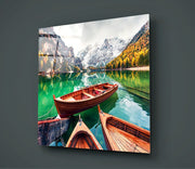 Lake and Mountain Landscape Glass Wall Art