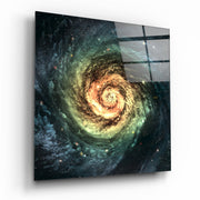 Vierkant Glasschilderij Ruimte geel infinity