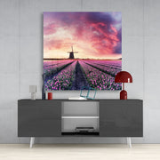 Vierkant Glasschilderij Tulp field