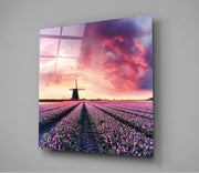 Vierkant Glasschilderij Tulp field