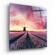 Vierkant Glasschilderij Tulp field