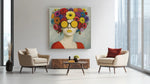 Vrouw met bloemen – Canvas Wandkunst in Vierkante Uitvoering