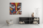 Vrouw in Kleurrijke Tinten – Modern Canvas Schilderij – Vierkant Canvas Schilderij voor de Wand