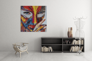Vrouw in Kleurrijke Tinten – Modern Canvas Schilderij – Vierkant Canvas Schilderij voor de Wand