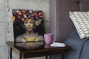 Vrouw met bloemen – Ontwerp 2 – Vierkante Canvas Wandkunst