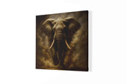 Olifant | Krachtig dier in donkere rook – Modern Canvas Schilderij – Vierkant Canvas Kunstwerk voor het Interieur