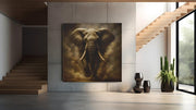Olifant | Krachtig dier in donkere rook – Modern Canvas Schilderij – Vierkant Canvas Kunstwerk voor het Interieur