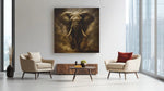 Olifant | Krachtig dier in donkere rook – Modern Canvas Schilderij – Vierkant Canvas Kunstwerk voor het Interieur