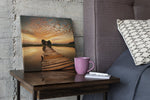 Zonsondergang met houten pier – Canvas Schilderij als Wanddecoratie