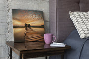 Zonsondergang met houten pier – Canvas Schilderij als Wanddecoratie