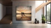 Zonsondergang met houten pier – Canvas Schilderij als Wanddecoratie