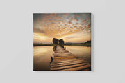 Zonsondergang met houten pier – Canvas Schilderij als Wanddecoratie