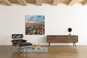 Bloemenveld – Modern Canvas Schilderij – Vierkant Canvas Kunst voor de Muur